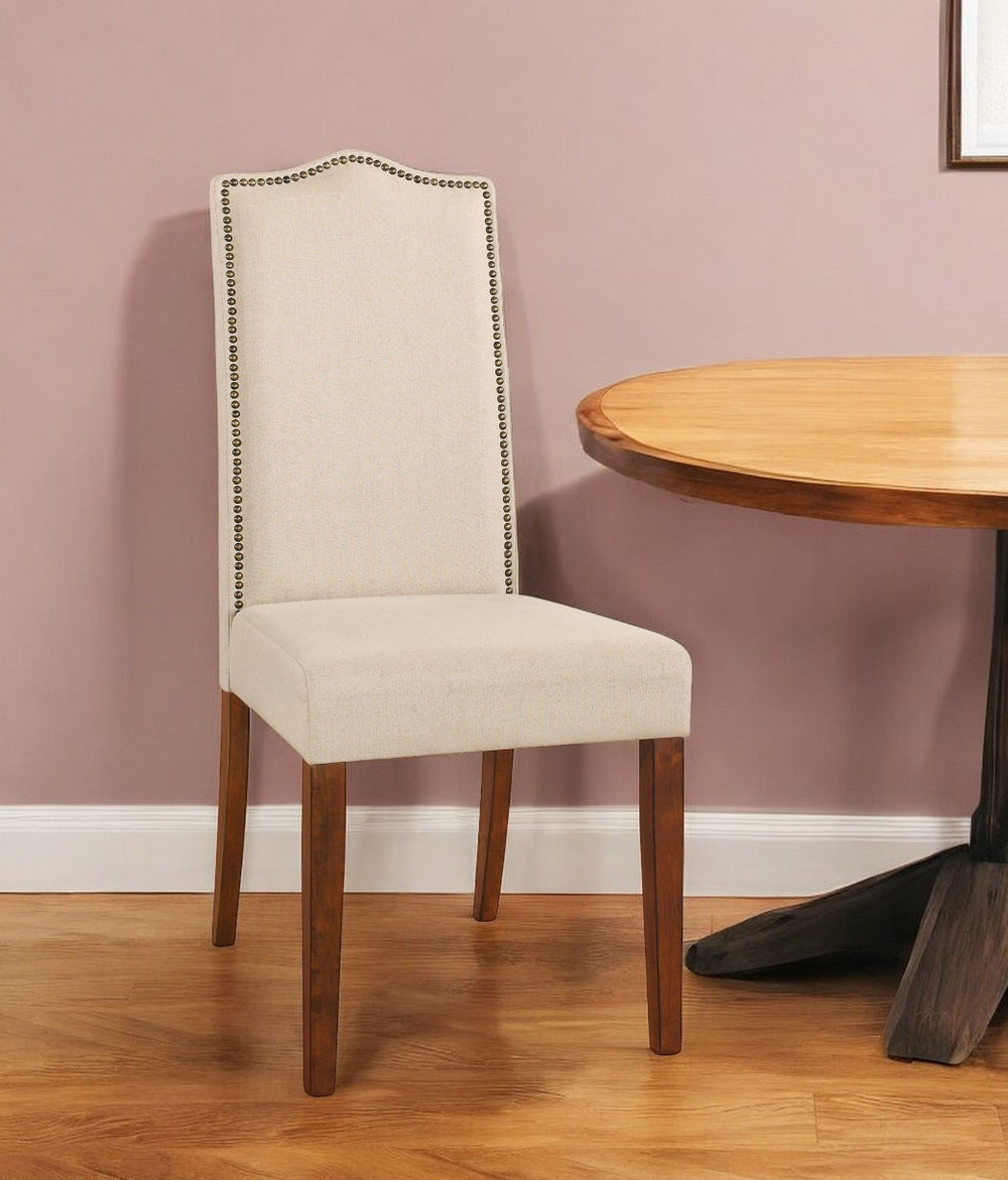 Homeroots Cream And Chestnut Upholstered Linen Dining Parsons Chair  Wood 517733