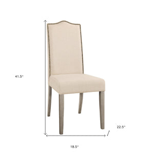 Homeroots Cream And Gray Upholstered Linen Dining Parsons Chair  Wood 517734