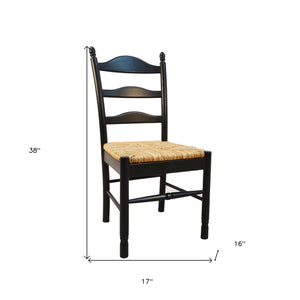 Homeroots Straw And Black Wood Ladder Back Dining Side Chair  Wood 517739
