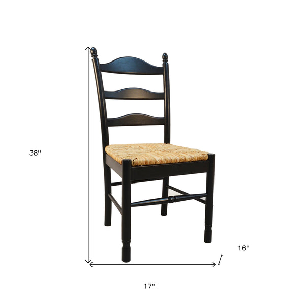 Homeroots Straw And Black Wood Ladder Back Dining Side Chair  Wood 517739