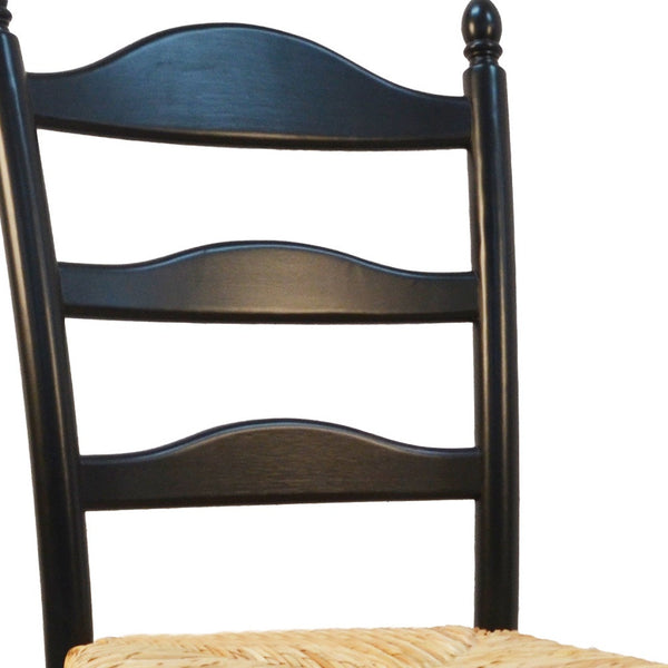 Homeroots Straw And Black Wood Ladder Back Dining Side Chair  Wood 517739