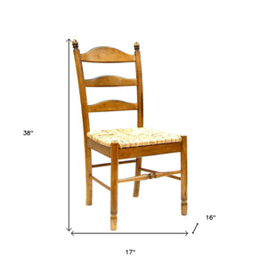 Homeroots Straw And Brown Wood Ladder Back Dining Side Chair  Wood 517740
