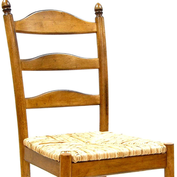 Homeroots Straw And Brown Wood Ladder Back Dining Side Chair  Wood 517740
