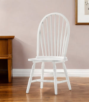 Homeroots White Wood Windsor Back Dining Side Chair  Wood 517743