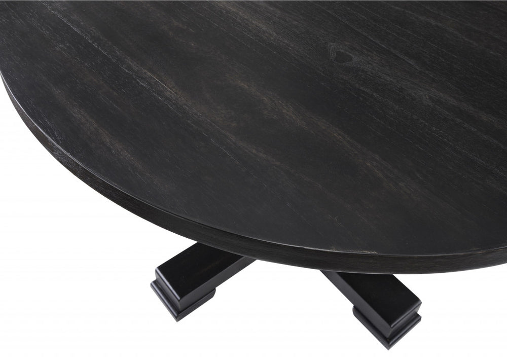 Homeroots 47" Black Rounded Solid Wood Pedestal Base Dining Table   517746