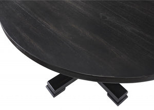 Homeroots 47" Black Rounded Solid Wood Pedestal Base Dining Table   517746
