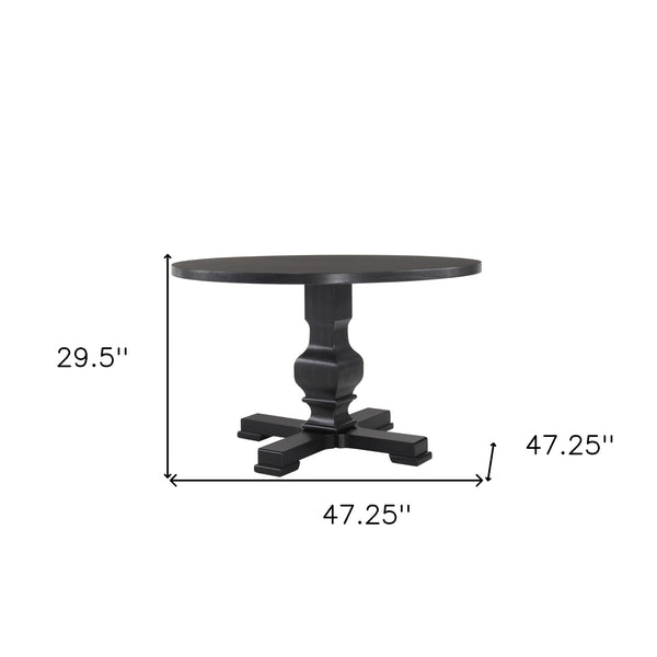 Homeroots 47" Black Rounded Solid Wood Pedestal Base Dining Table   517746