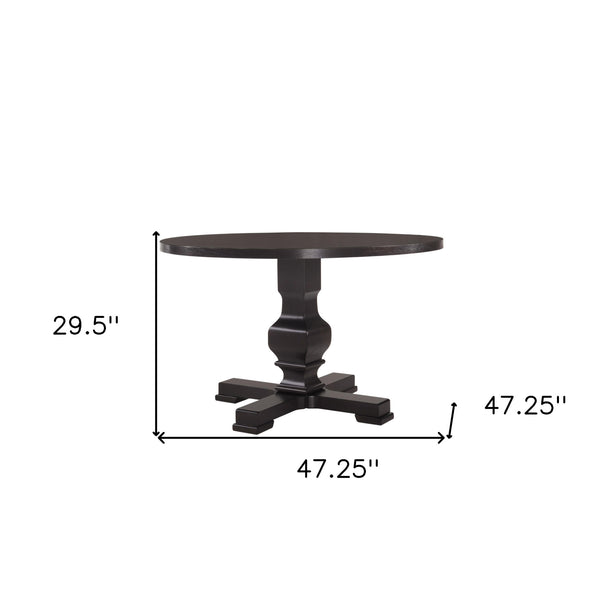 Homeroots 47" Black Rounded Solid Wood Pedestal Base Dining Table   517747
