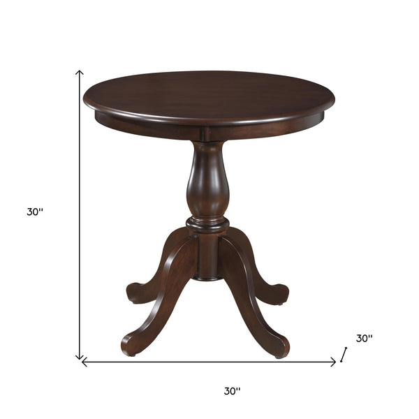 Homeroots 30" Espresso Rounded Solid Manufactured Wood And Solid Wood Pedestal Base Dining Table   517749