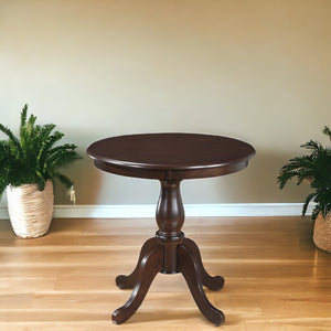 Homeroots 30" Espresso Rounded Solid Manufactured Wood And Solid Wood Pedestal Base Dining Table   517749