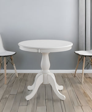 Homeroots 30" White Rounded Solid Manufactured Wood Pedestal Base Dining Table   517750