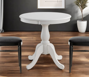 HomeRoots 30" Elegant White Round Pedestal Dining Table for Small Spaces – Timeless Vintage Charm & Durability 517750