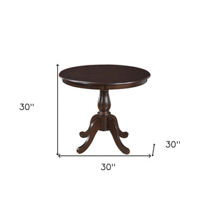 Homeroots 36" Espresso Rounded Solid Manufactured Wood And Solid Wood Pedestal Base Dining Table   517752