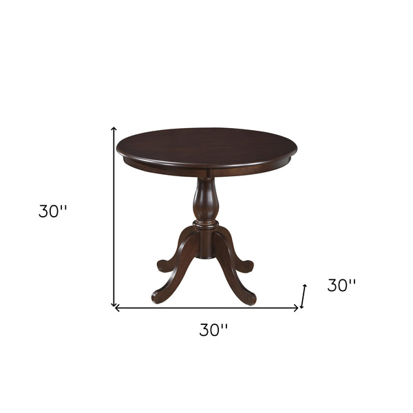 Homeroots 36" Espresso Rounded Solid Manufactured Wood And Solid Wood Pedestal Base Dining Table   517752