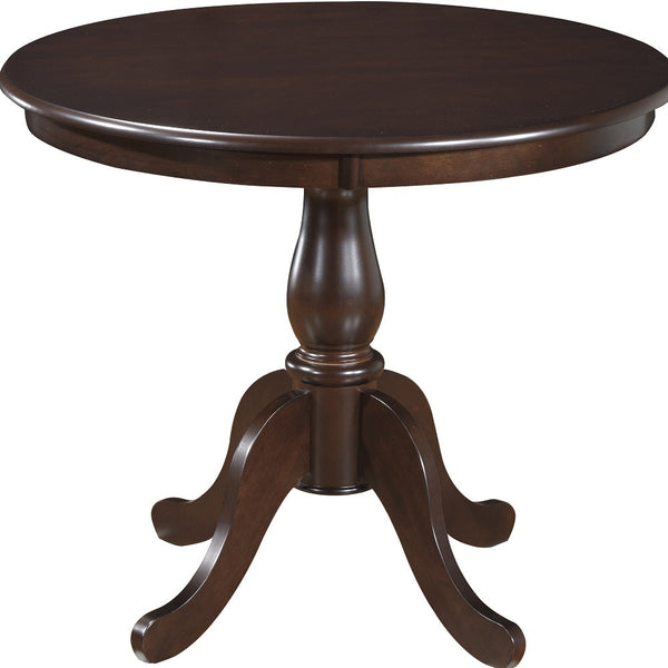 Homeroots 36" Espresso Rounded Solid Manufactured Wood And Solid Wood Pedestal Base Dining Table   517752