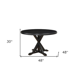 Homeroots 48" Black Rounded Solid Manufactured Wood And Solid Wood Pedestal Base Dining Table   517759