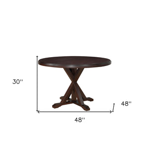 Homeroots 48" Espresso Rounded Solid Manufactured Wood Pedestal Base Dining Table   517760