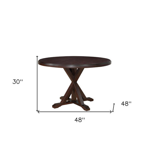 Homeroots 48" Espresso Rounded Solid Manufactured Wood Pedestal Base Dining Table   517760