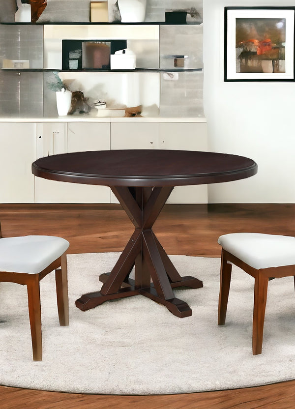 Homeroots 48" Espresso Rounded Solid Manufactured Wood Pedestal Base Dining Table   517760