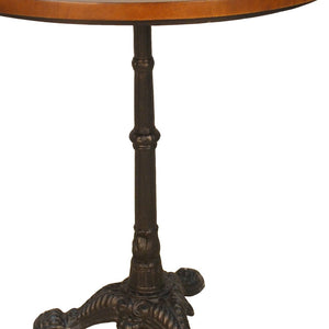Homeroots 30" Chestnut And Black Rounded Solid Wood And Iron Pedestal Base Dining Table   517761