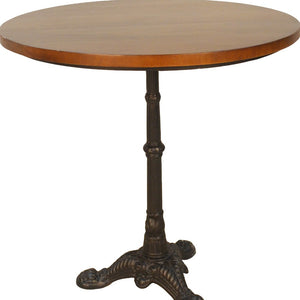 Homeroots 30" Chestnut And Black Rounded Solid Wood And Iron Pedestal Base Dining Table   517761