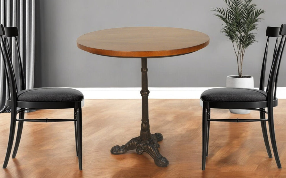 HomeRoots 30" Round Chestnut & Black Pedestal Dining Table - Compact, Stylish, Perfect for Small Spaces 517761