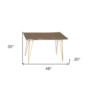 Homeroots 48" Brown And Gold Solid Wood And Iron Dining Table   517762