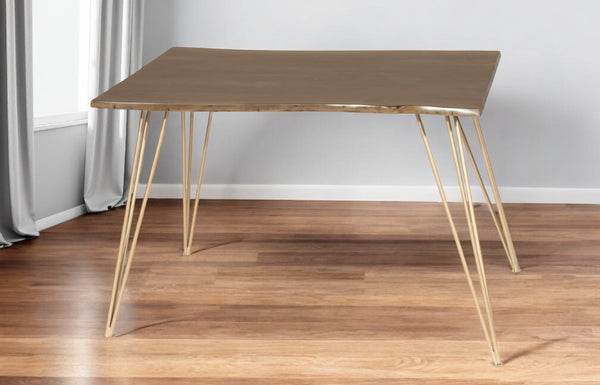 HomeRoots 48" Solid Wood and Iron Dining Table - Brown and Gold Industrial Design for Stylish Everyday Use 517762