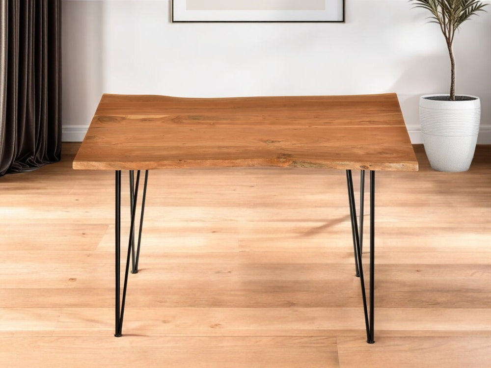 HomeRoots 48" Solid Wood and Iron Dining Table - Modern Industrial Style with Warm Brown and Black Finish 517763