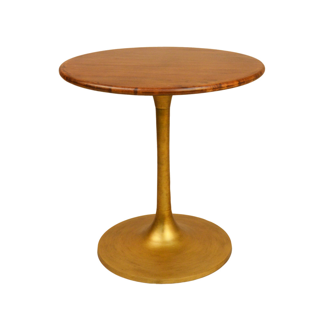 Homeroots 30" Brown And Gold Rounded Solid Wood And Iron Pedestal Base Dining Table   517765