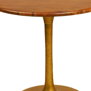 HomeRoots 30" Elegant Round Solid Wood Dining Table with Gold Iron Pedestal Base – Perfect for Cozy Spaces! 517765
