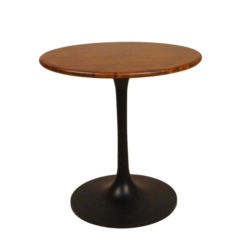 HomeRoots 30" Brown and Black Round Solid Wood Pedestal Dining Table – Stylish, Compact, Perfect for Two! 517766
