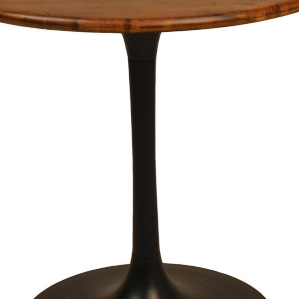 HomeRoots 30" Brown and Black Round Solid Wood Pedestal Dining Table – Stylish, Compact, Perfect for Two! 517766