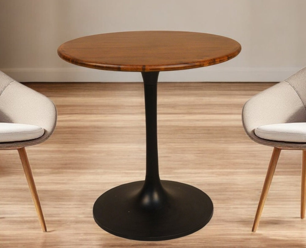 HomeRoots 30" Brown and Black Round Solid Wood Pedestal Dining Table – Stylish, Compact, Perfect for Two! 517766