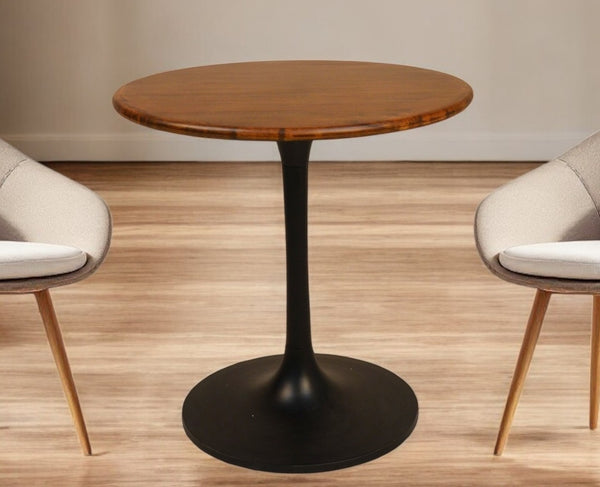 HomeRoots 30" Brown and Black Round Solid Wood Pedestal Dining Table – Stylish, Compact, Perfect for Two! 517766
