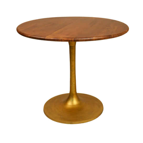 Homeroots 36" Brown And Gold Rounded Solid Wood And Iron Pedestal Base Dining Table   517767