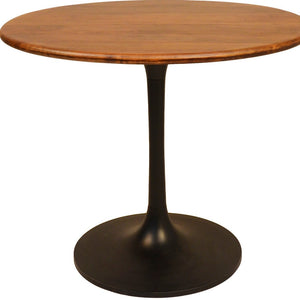 Homeroots 36" Brown And Black Rounded Solid Wood And Iron Pedestal Base Dining Table   517768