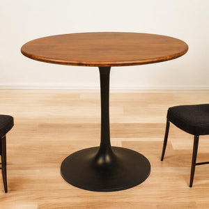 Homeroots 36" Brown And Black Rounded Solid Wood And Iron Pedestal Base Dining Table   517768