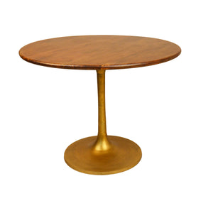Homeroots 40" Brown And Gold Rounded Solid Wood And Iron Pedestal Base Dining Table   517769