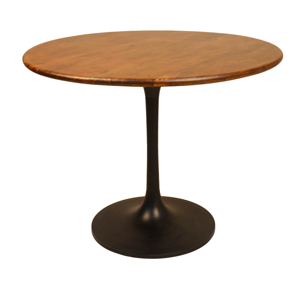 Homeroots 40" Brown And Black Rounded Solid Wood And Iron Pedestal Base Dining Table   517770