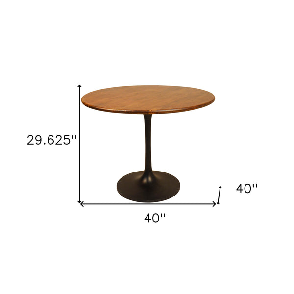 Homeroots 40" Brown And Black Rounded Solid Wood And Iron Pedestal Base Dining Table   517770