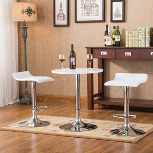 English Elm Baxton White Adjustable Height Wood and Chrome Metal Bar Table and 2 Chrome Air Lift Adjustable Swivel Stools Set