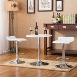 White Adjustable Height Wood & Chrome Bar Table + 2 Chrome Air Lift Swivel Stools Set