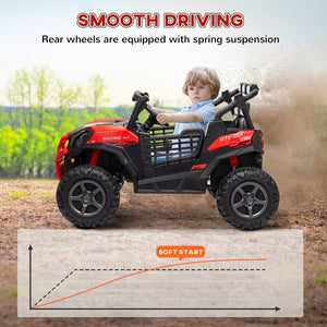 English Elm Qaba 24v Two Seat Kids Ride on Car with Dual Motors Spring Suspension Remote Red W2225P249872