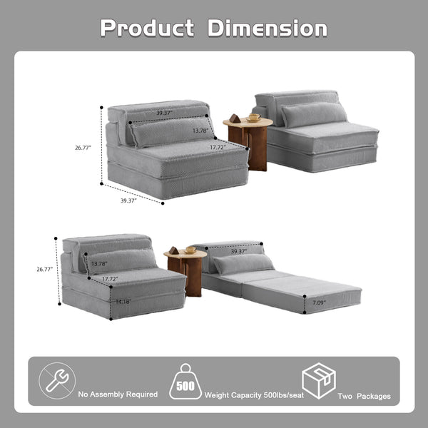 English Elm Compression Modular Sofa Bed - Versatile Mahjong Design, Soft Fleece, No Assembly, 2 Pillows Included! W3723S00048