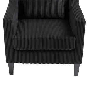 English Elm COOLMORE Modern Accent Chair with Plush Corduroy Upholstery, Solid Wood Frame and Two Pillows Black W395P195364