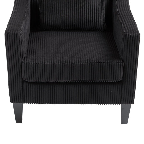 English Elm COOLMORE Modern Accent Chair with Plush Corduroy Upholstery, Solid Wood Frame and Two Pillows Black W395P195364