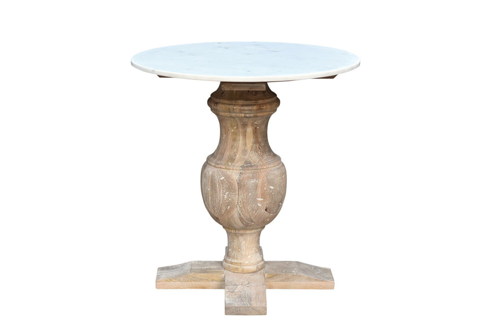 Homeroots 26" Brown Marble And Solid Wood Round End Table   517826