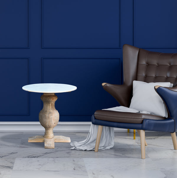 Homeroots 26" Brown Marble And Solid Wood Round End Table   517826