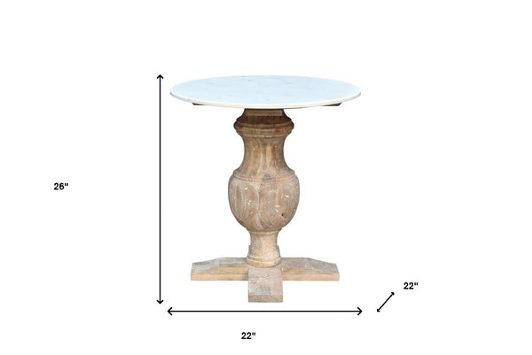 Homeroots 26" Brown Marble And Solid Wood Round End Table   517826